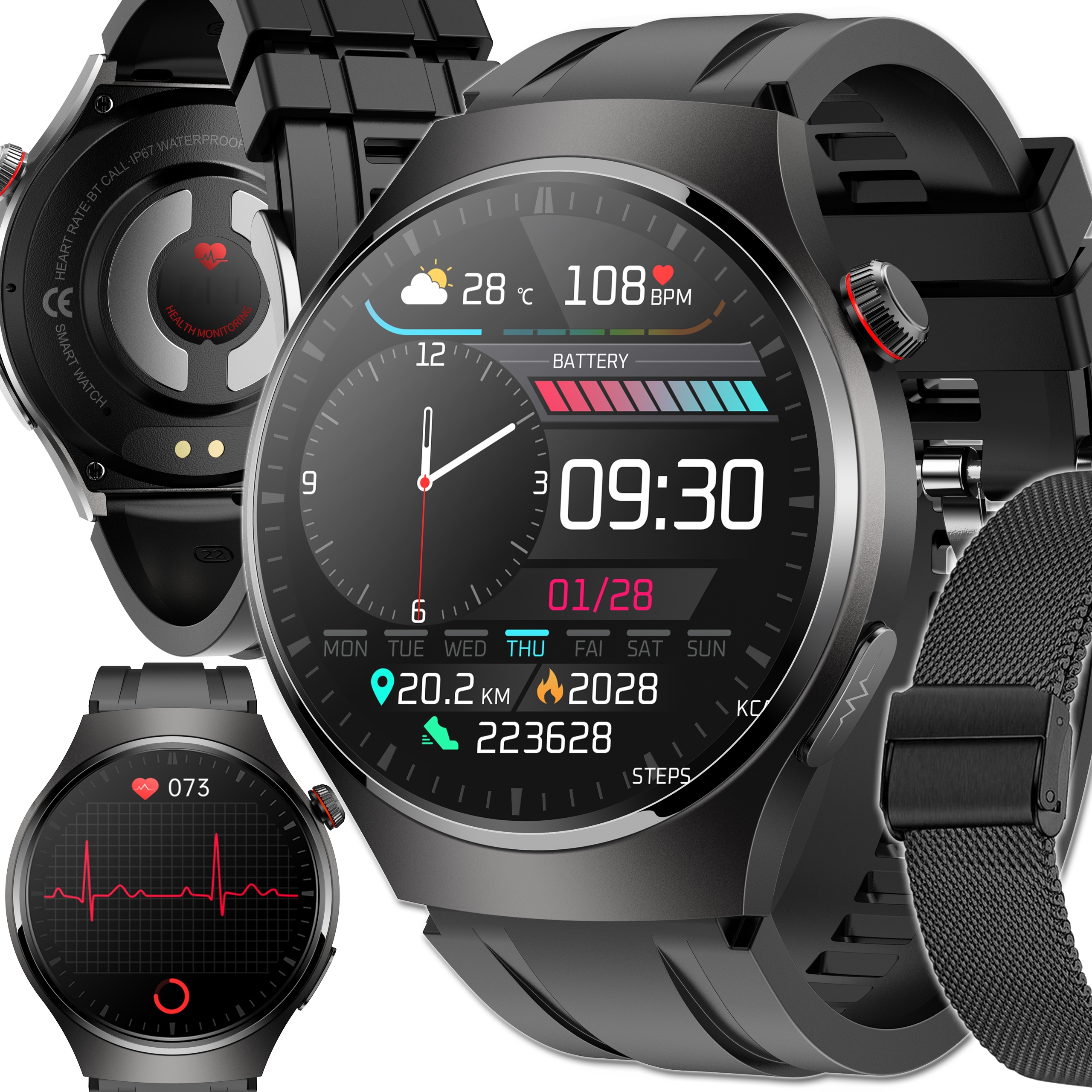 Inteligentné hodinky JG Smart HODINKY POLISH MENU KARDIOATCH EKG čierne